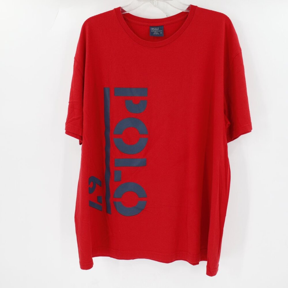 Vintage Polo Ralph Lauren T-Shirt Men's XL Red Crew Neck Big graphic Logo Cotton